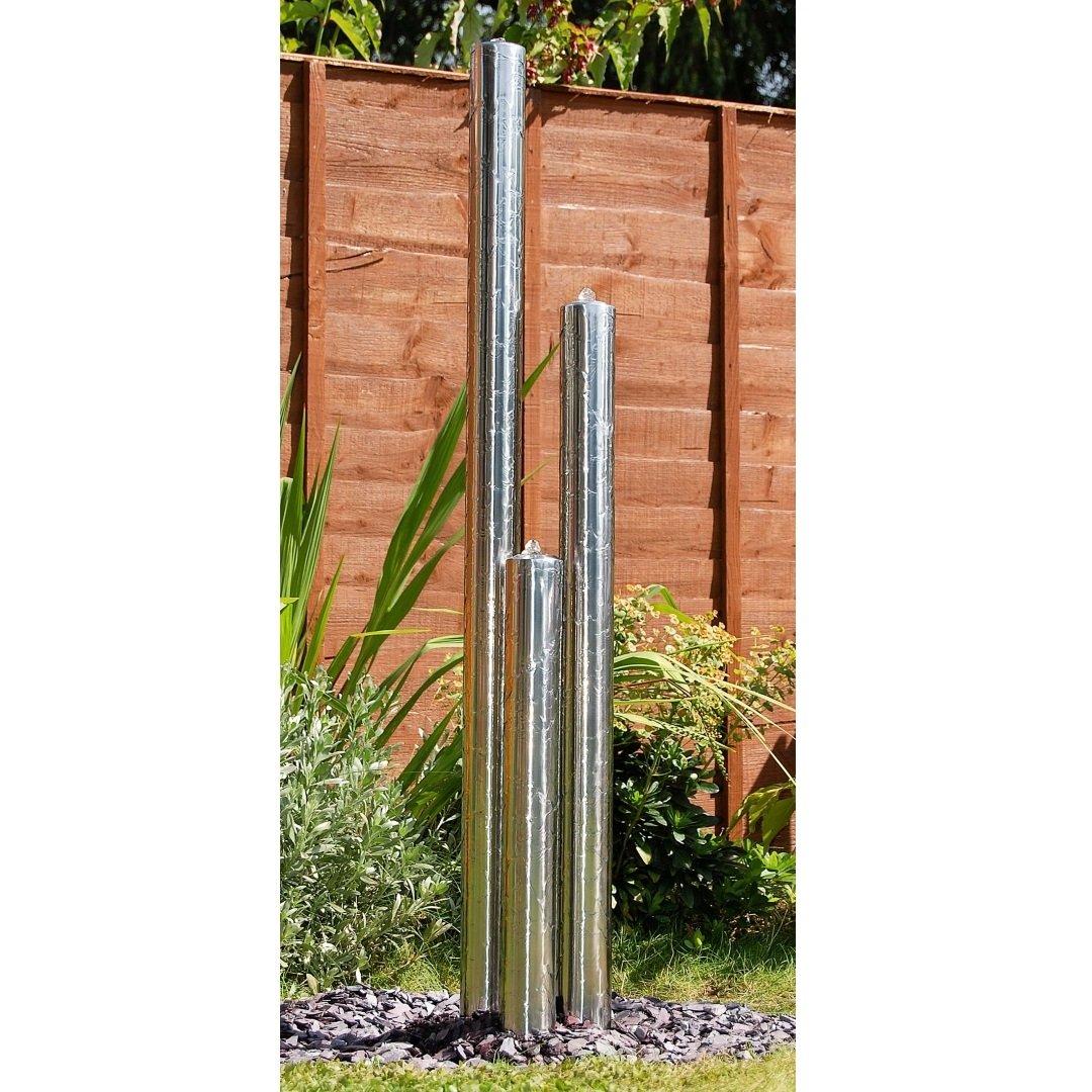 3-Tier Stainless Steel Tube Outdoor Water Feature Fountain LEDs 100cm